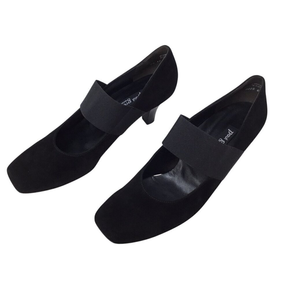 Paul Green Mary Jane Black Sz 7.5 Suede Velvet Pumps Heels Handmade Austria 2095